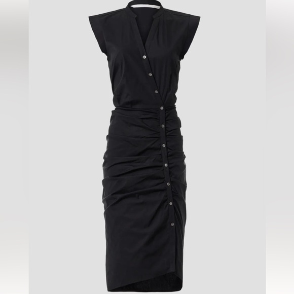 Veronica Beard Black Ruched Assymetric Button Shirtdress - Picture 2 of 12